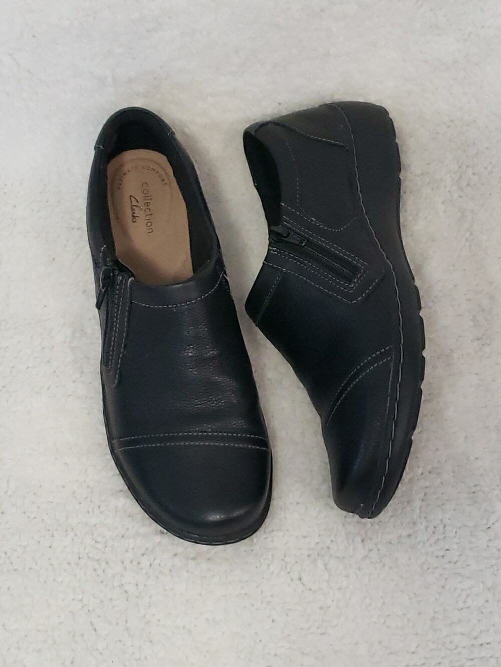 Clarks Collection Loafer Shoes Women Sz 8.5 M Black Leather Zip Ultimate Comfort